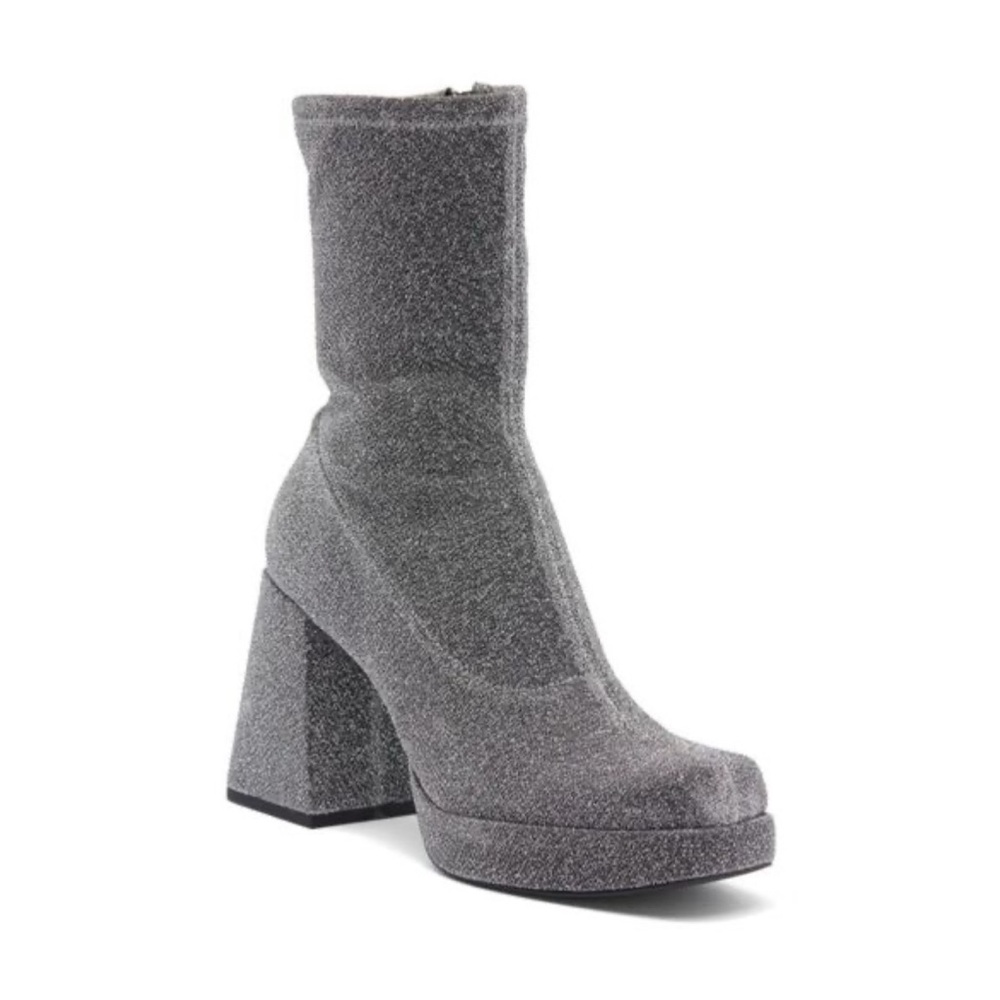 Abound Women’s Steffie Platform Bootie Silver Glitter Ankle Boots Size 9 NEW
